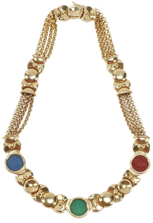 Estate Italian 14kt Yellow Gold & Glass Cameo Necklace