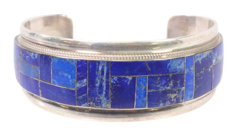 Rickell & Glendora Booqa Zuni Lapis-inlaid Sterling Cuff