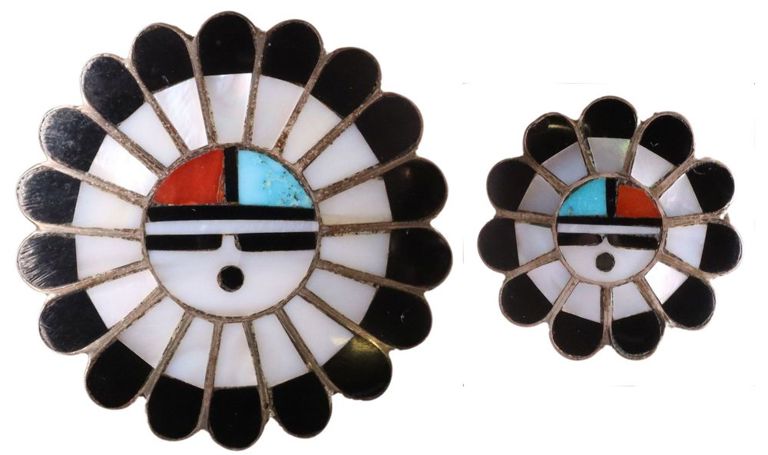 Morris & Sadie Laahte Zuni Multi-Stone Inlay Sunface Ring & Brooch
