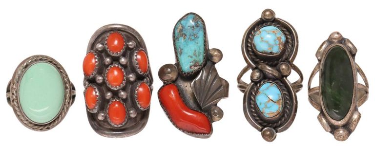 Native American & Southwest Silver, Turquoise & Coral Rings