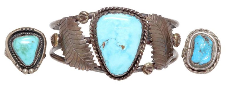 Southwest Style Silver Turquoise Cuff & Rings