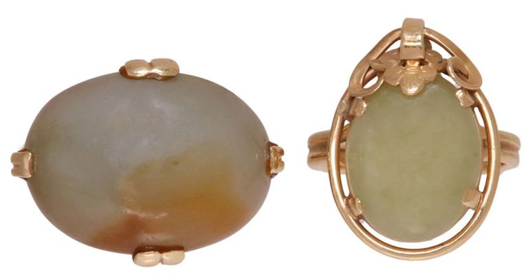 Estate Mings 14kt Gold & Celadon Jade Rings