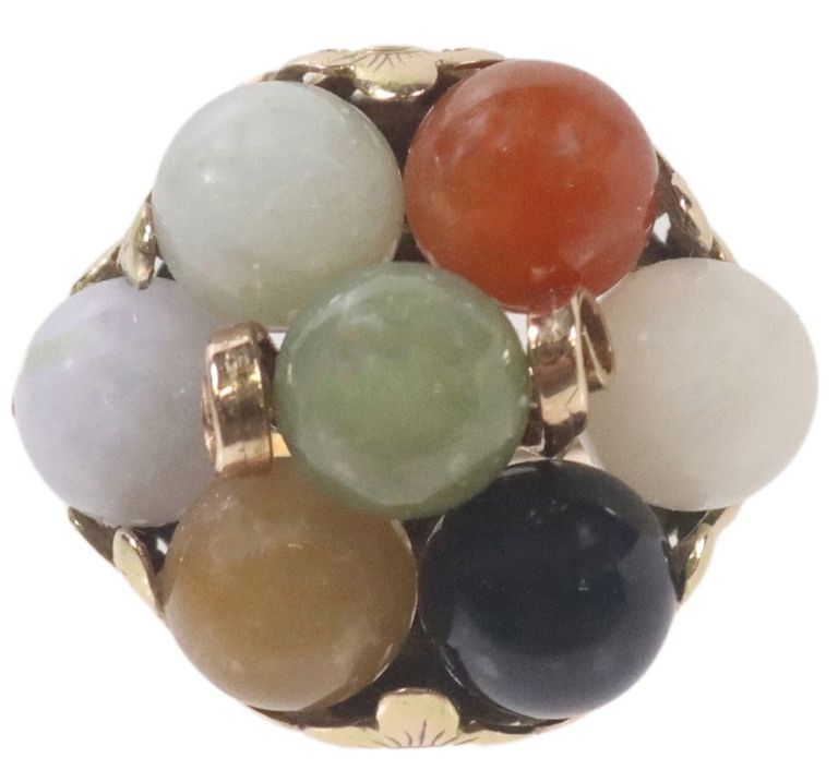 Estate 14kt Gold & Multi-color Jade Ring