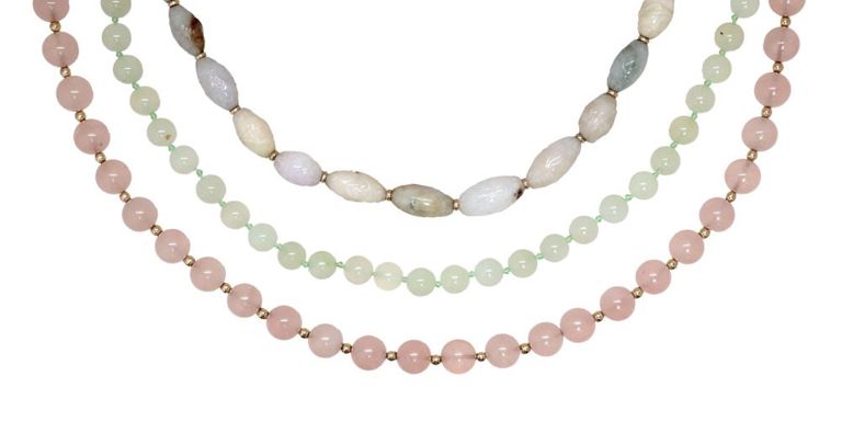 Estate Chinese & Other 14kt Gold, Hardstone Beaded Necklaces