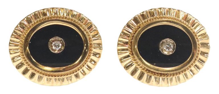 Estate 18kt Yellow Gold Black Onyx & Diamond Cufflinks