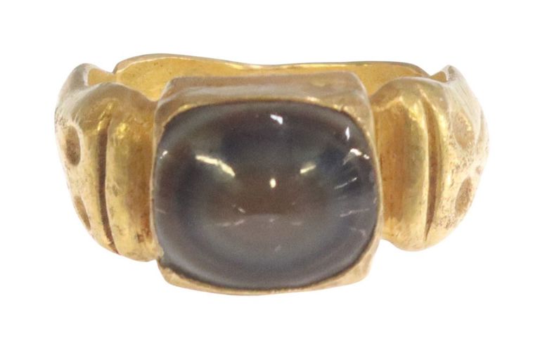 Estate Antique 18kt Yellow Gold Banded Agate Ring