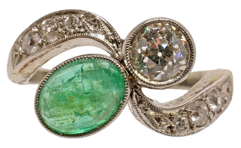 Estate 14kt White Gold, Emerald & Diamond Ring