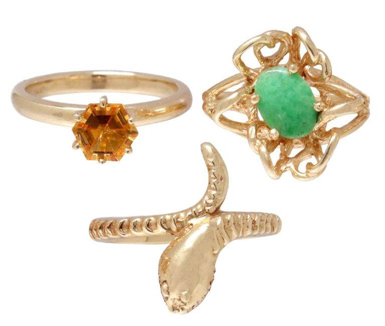 Estate 14kt Gold Rings, Snake & Stone Set