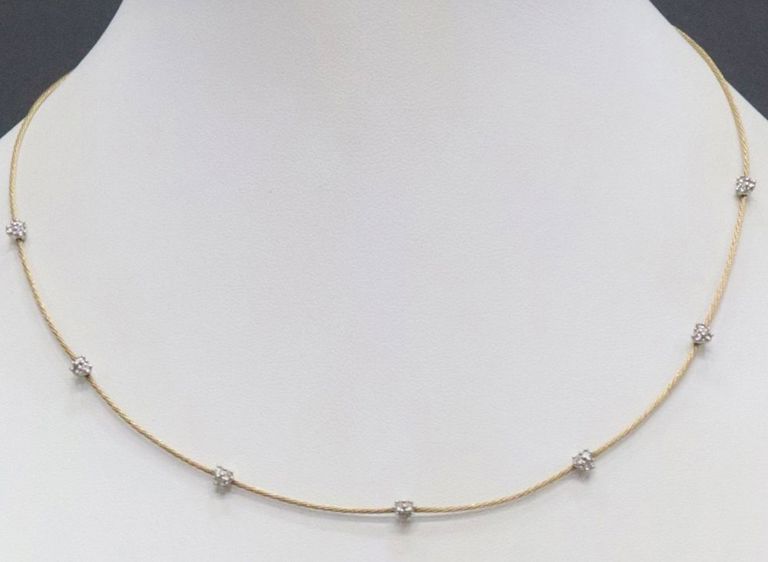 Estate 18k yellow gold twisted wire cable necklace with diamonds