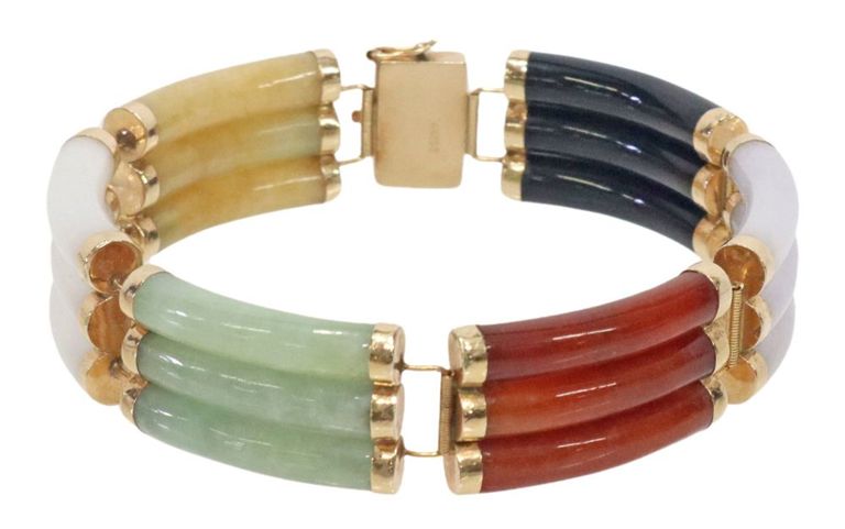 Estate 14k yellow gold and jade bracelet