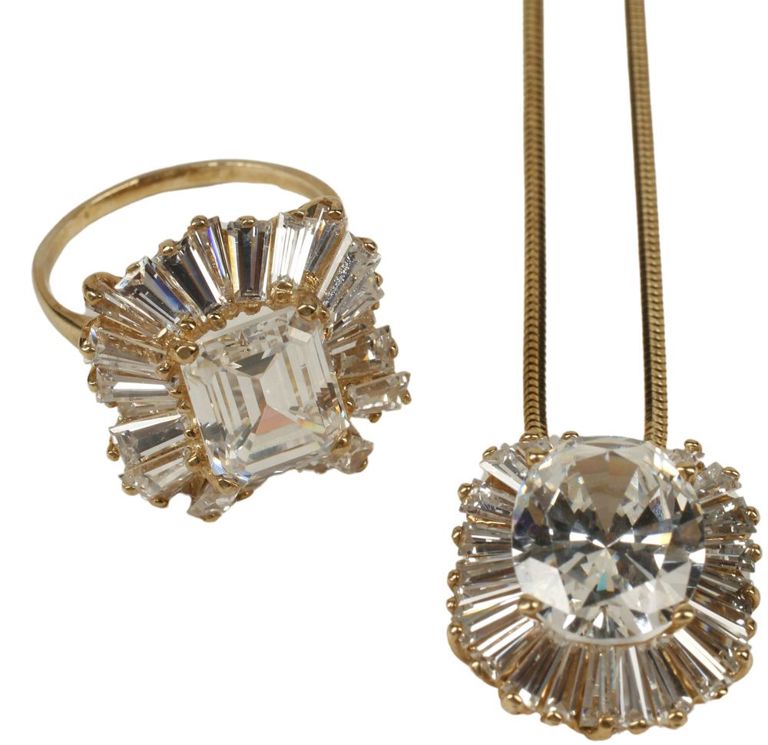 Estate 14k yellow gold and cubic zirconia jewelry group