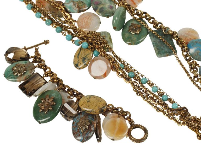 Estate designer bronze-tone sterling multi-chain charm set