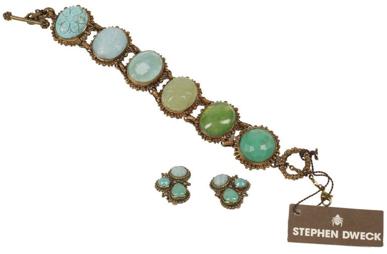 Estate designer bronze-tone sterling bracelet and earrings