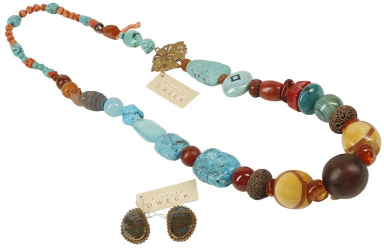 Estate designer hardstone and bronze-tone metal jewelry set, Stephen Dweck
