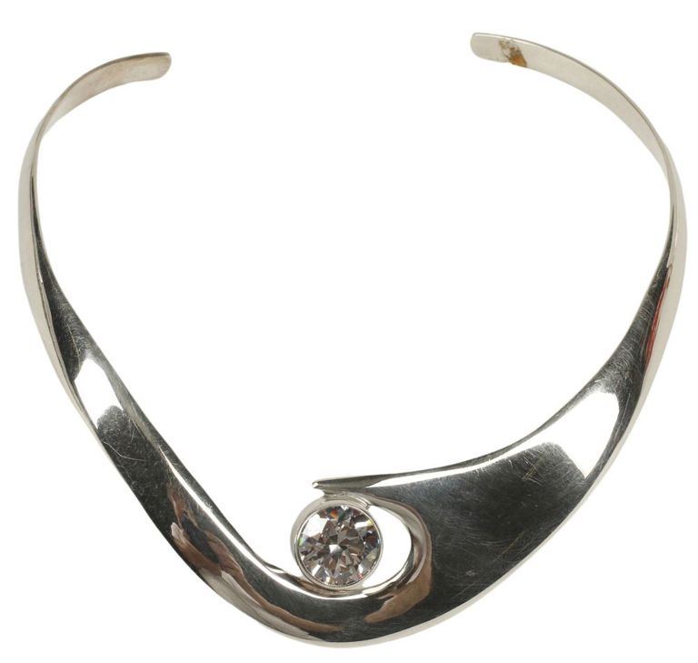 Modernist sterling silver and cubic zirconia collar necklace