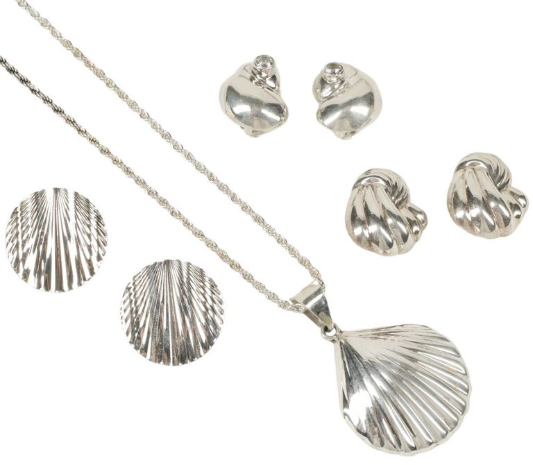 Estate sterling silver seashell motif jewelry