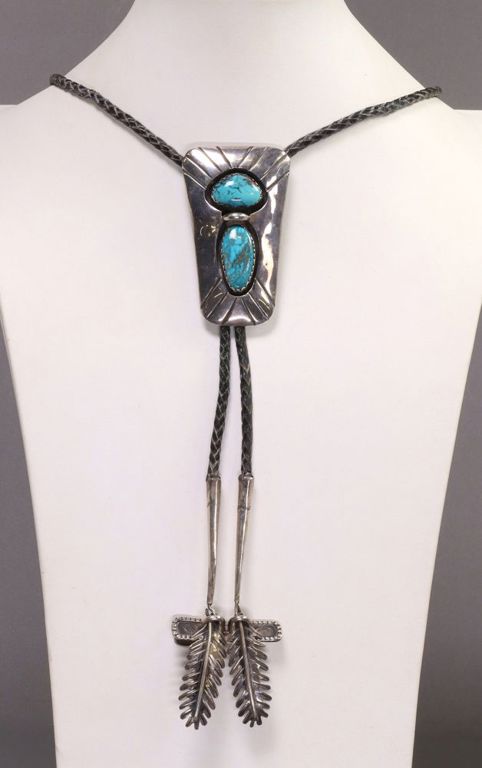 Native American silver and turquoise bolo tie