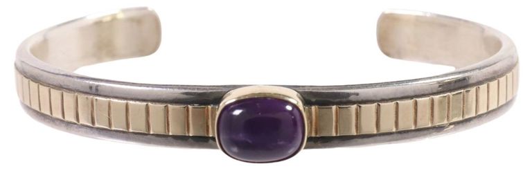Native American sterling silver and 14k yellow gold cuff bracelet