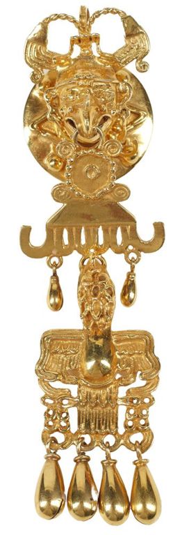 Estate Mixtec-style 14k yellow gold zoomorphic pendant brooch