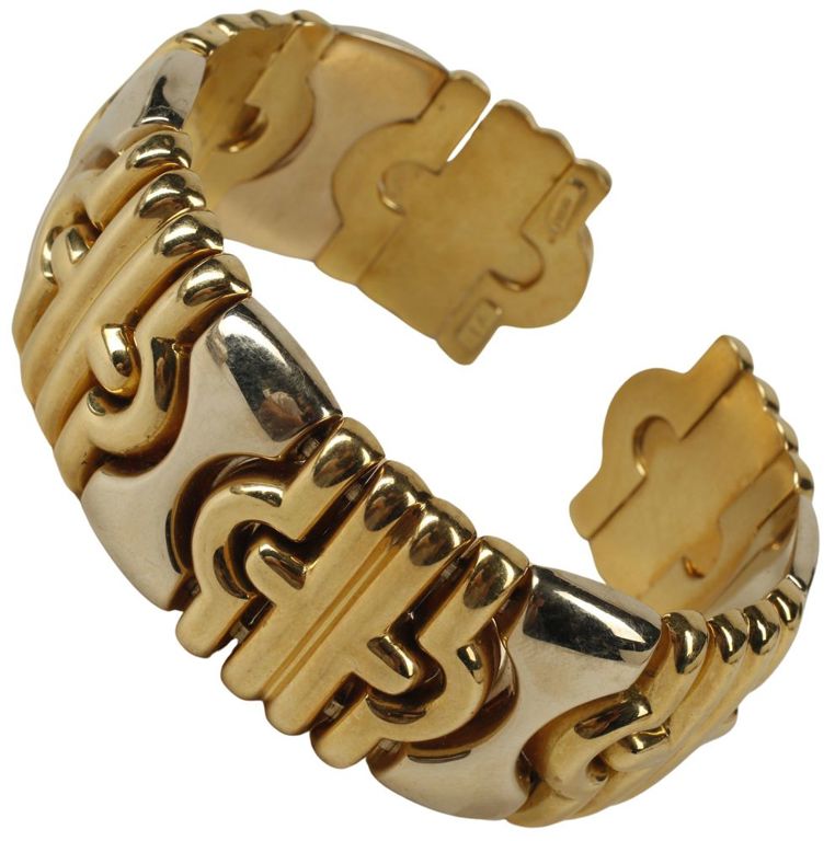 Estate Italian 18k yellow and white gold flex cuff bracelet