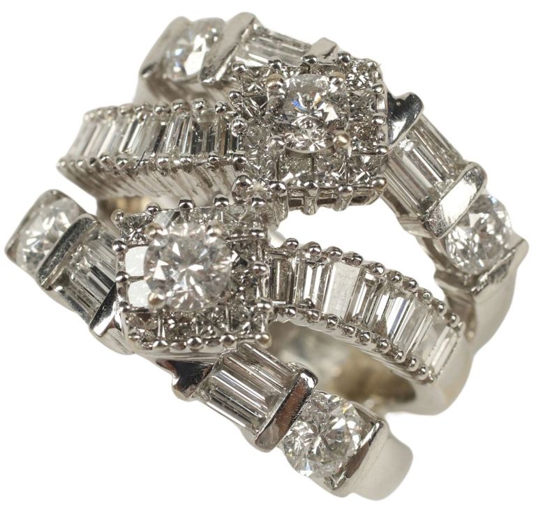 Estate 18k white gold, platinum, and diamond bridal set ring