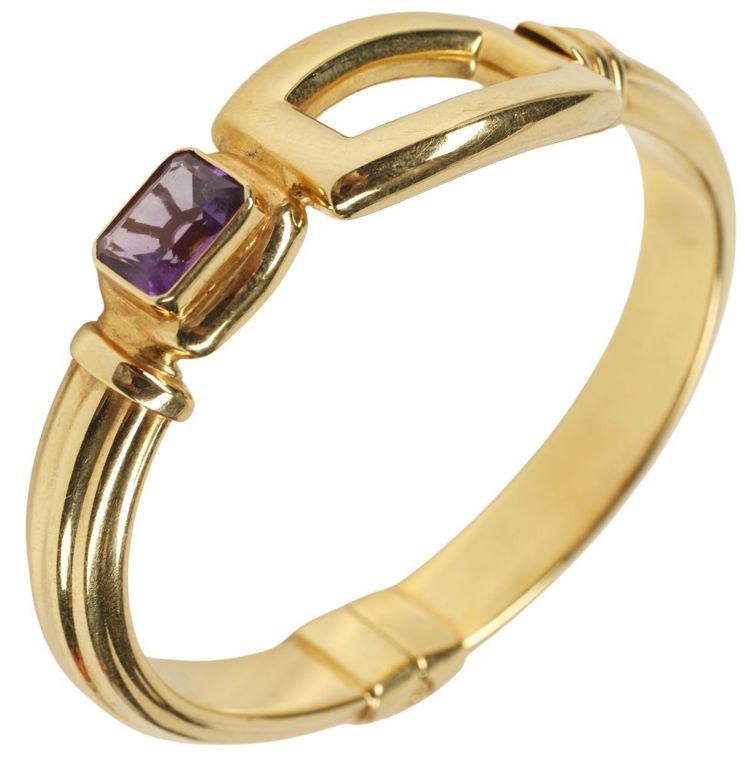 Estate Italian 18k yellow gold hinged bracelet with amethyst