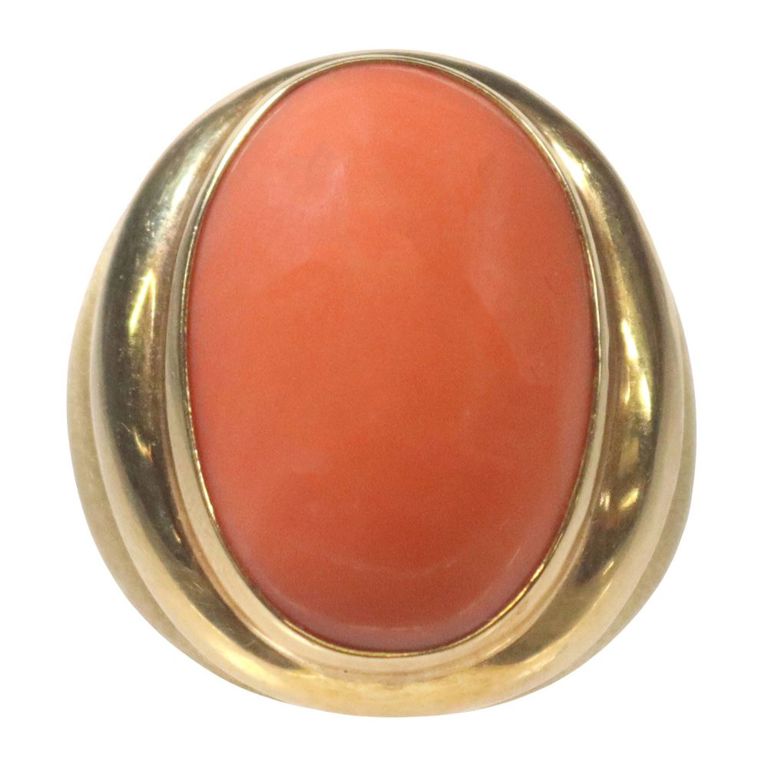 Estate 18k yellow gold ring with cabochon coral by MAZ