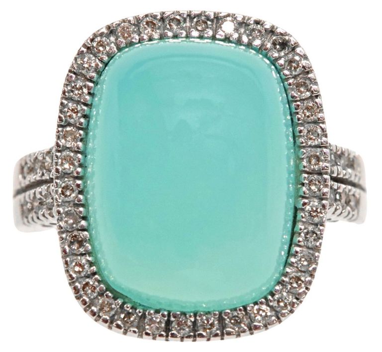 Estate 14k white gold chalcedony and diamond ring