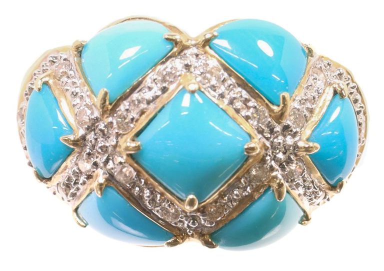 Estate 14k gold turquoise and diamond ring