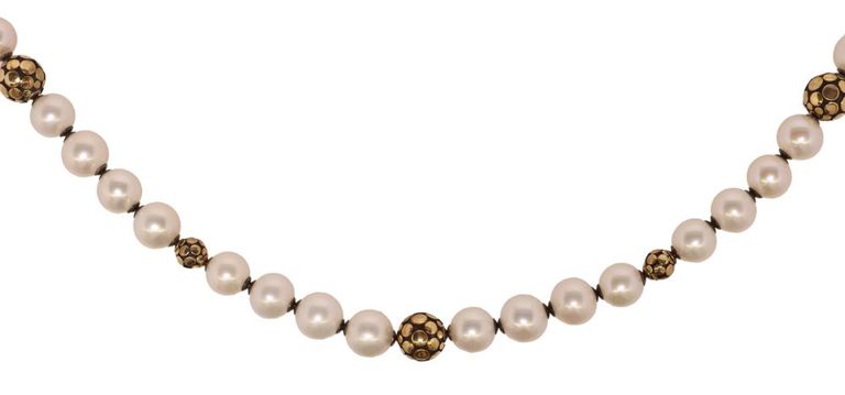 John Hardy 18k gold and sterling silver beaded pearl necklace