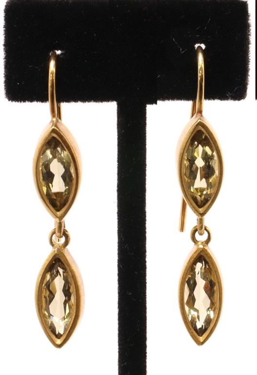 Estate Slane & Slane 18k gold lemon quartz drop earrings