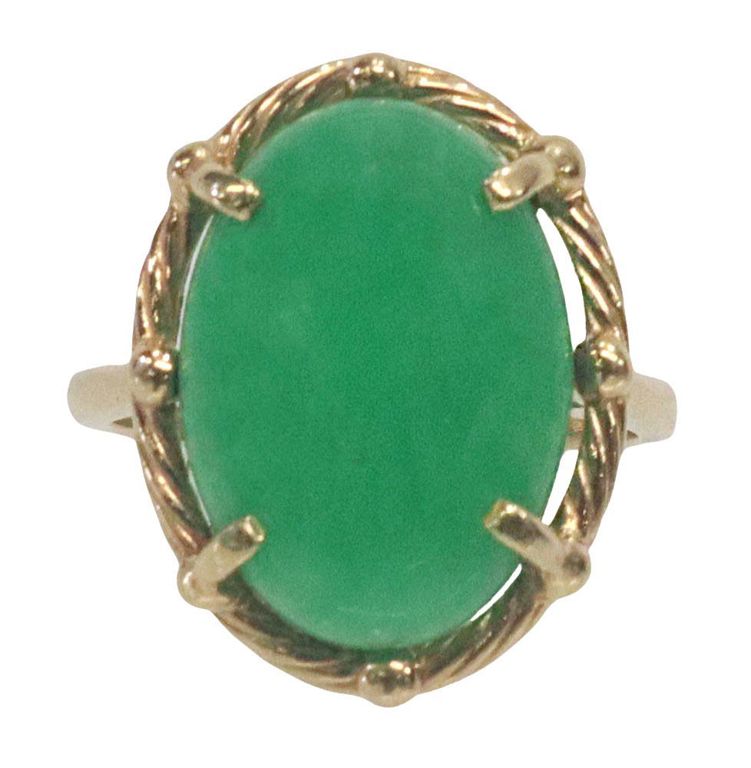 Estate 14k gold cabochon green jadeite ring