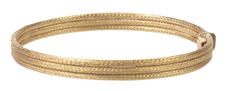 Estate Italian 18k yellow gold textured hinged bangle bracelet