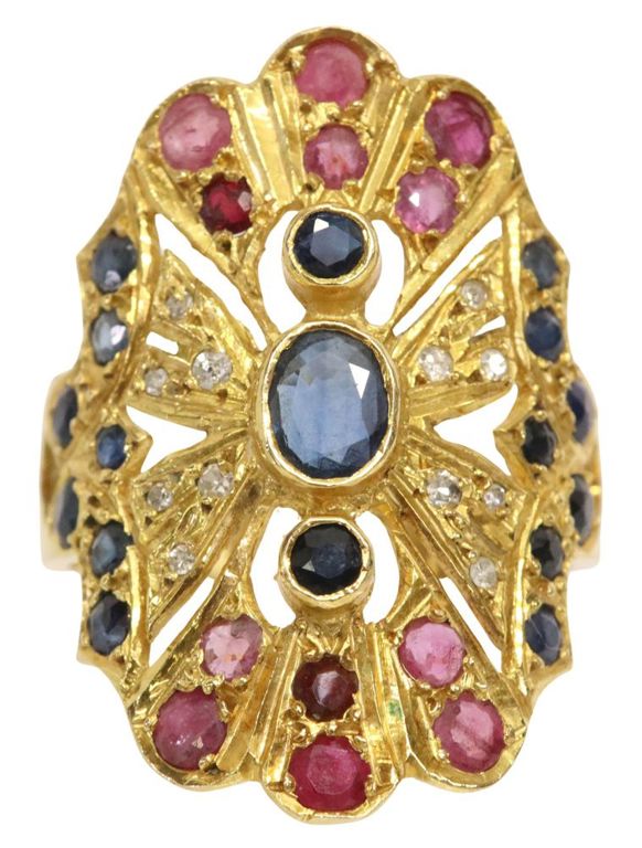 Estate 18k gold multi-gem and diamond ring