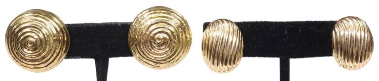 Estate 18k and 14k gold button and shell-form earrings
