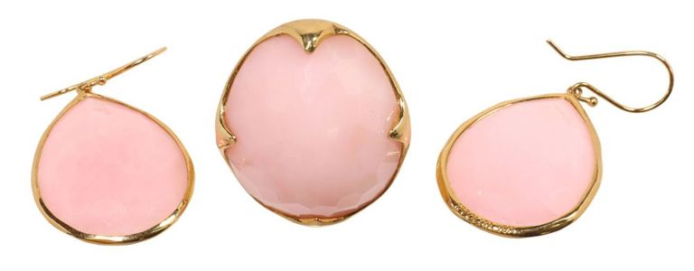Ippolita 18k gold rose quartz Rock Candy ring and earrings