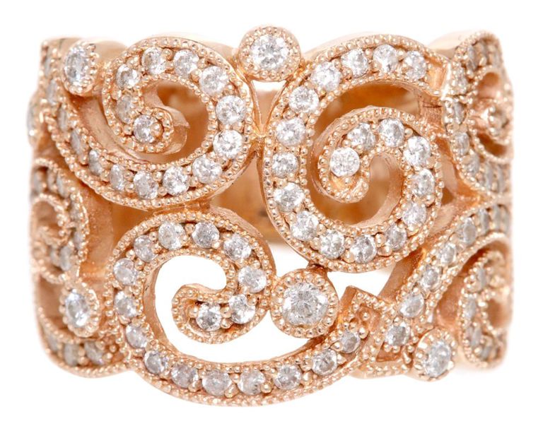 14k rose gold diamond scrollwork ring