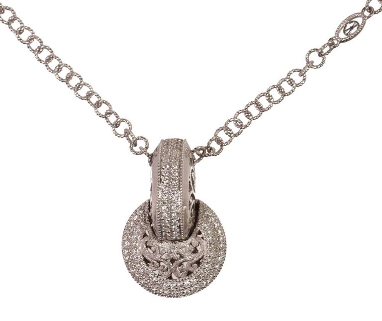 Estate designer Charriol 18k white gold diamond pendant necklace