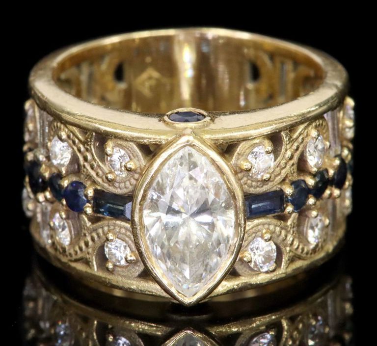 14k yellow gold diamond and sapphire ring