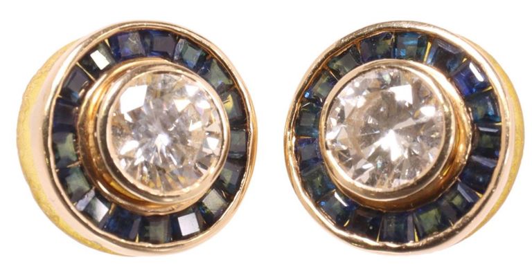 14k yellow gold diamond and sapphire stud earrings