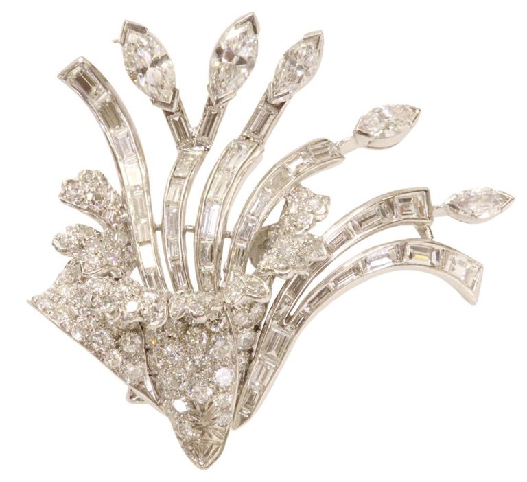 Platinum diamond double clip-brooch