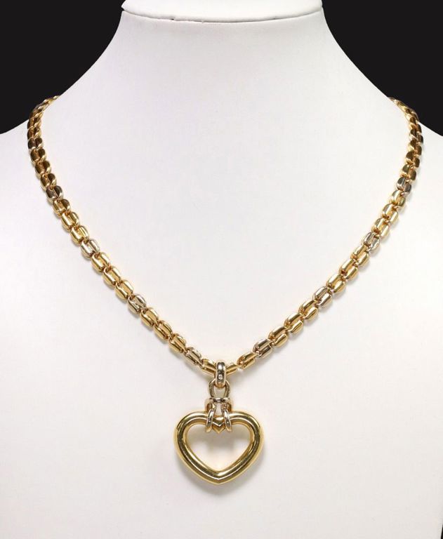 18k white and yellow gold heart pendant necklace