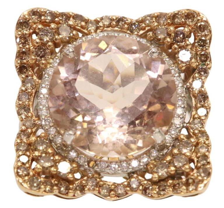 18k white and rose gold morganite and diamond ring