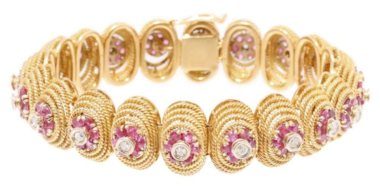 18k yellow gold diamond and ruby link bracelet