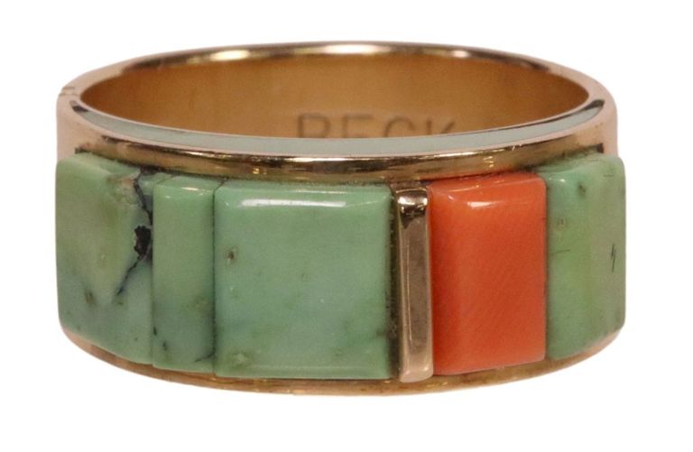 Victor Beck Navajo 14k gold side inlay ring