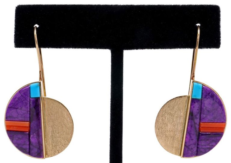 Richard Chavez San Felipe Pueblo 14k gold inlaid earrings
