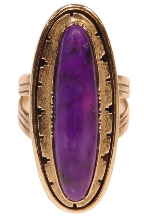 Leo Yazzie Navajo 14k yellow gold and purple sugilite ring