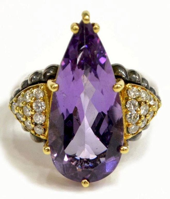 18kt Gold Lagos Amethyst & Diamond Estate Ring