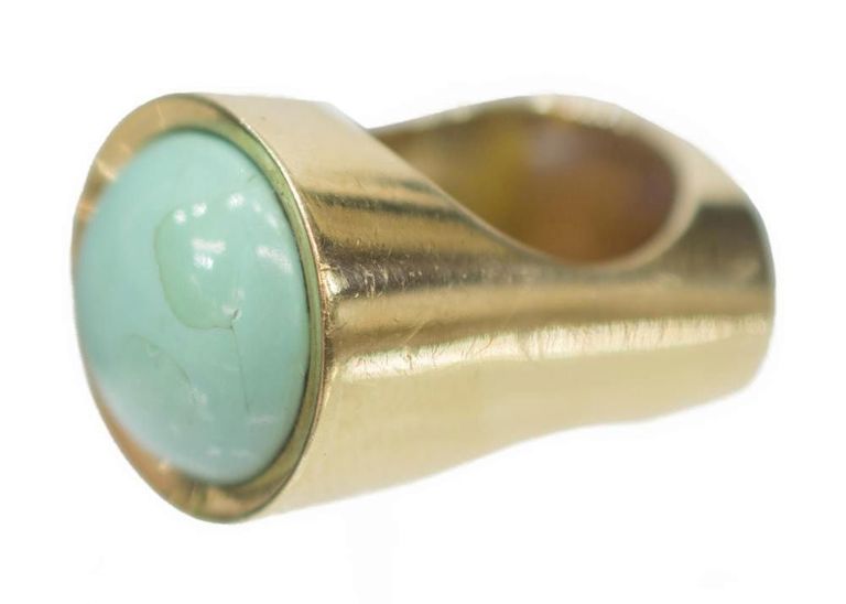 Modernist 18kt Yellow Gold & Turquoise Ring