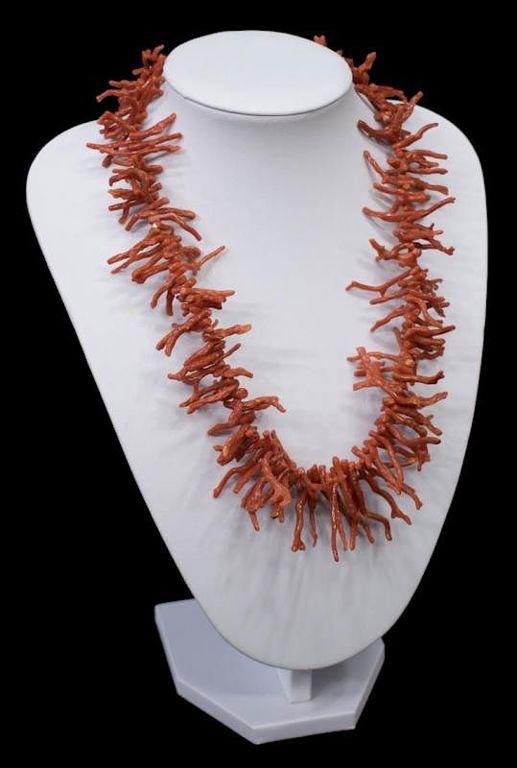 Ladies Red Coral Branch & Silver Beaded Necklace